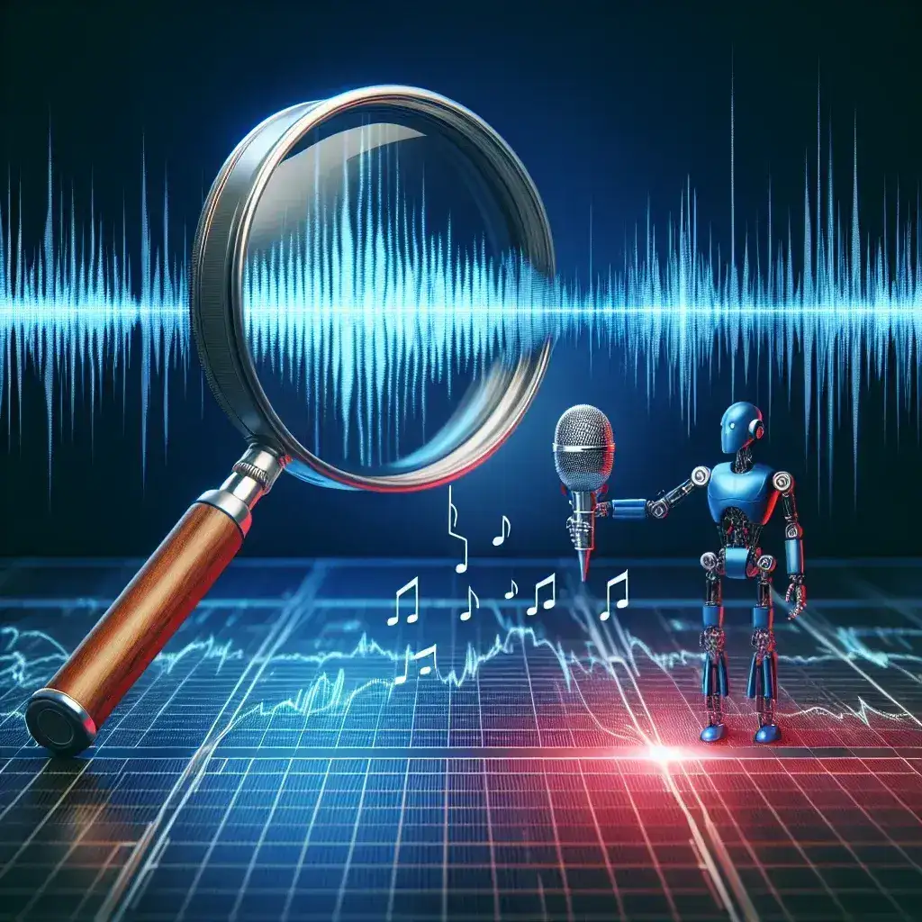 "Mejoras en aplicaciones para detectar audios manipulados por IA: Gráfico que muestra las nuevas tecnologías y algoritmos utilizados en la identificación de grabaciones alteradas, destacando su eficiencia y precisión."